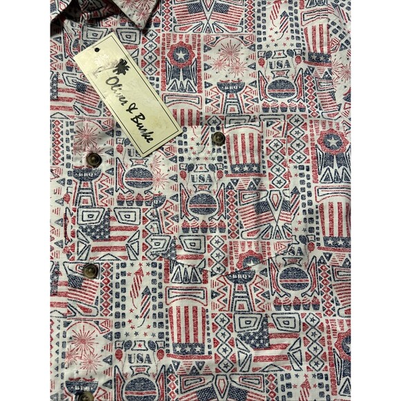 Oliver And Burke Men's Medium 4th of July Button-up Short Sleeve Shirt - Picture 4 of 16